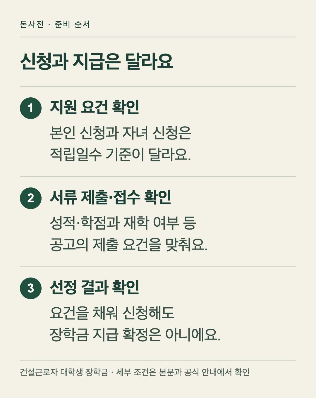 건설근로자 대학생 장학금, 신청과 지급은 달라요